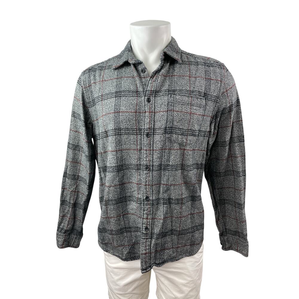 Urban Outfitters Men's Gray Plaid Knit Long Sleeve Button Down Shirt Top Size M